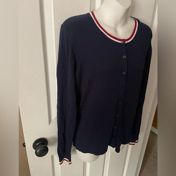 Women’s Gap Red White & Blue Lightweight Button Up Cardigan Size Large - Picture 2 of 8